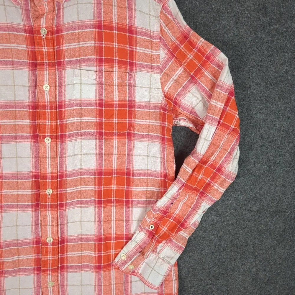 Banana Republic Slim Fit Plaid Button Down Shirt Mens Large Orange White Linen